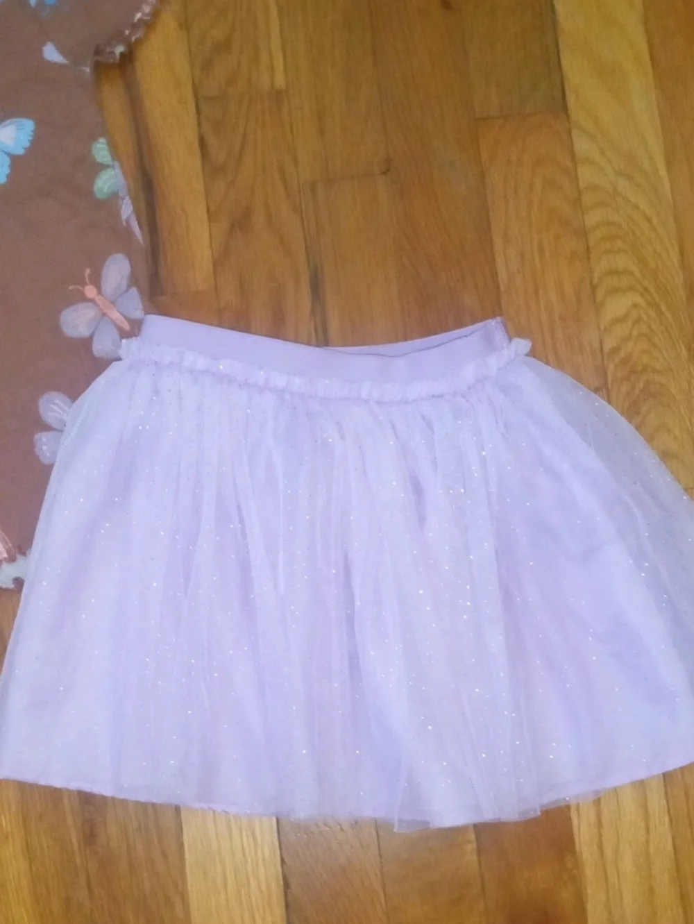 Butterfly Print Brown Tee & Light Purple Tulle Skirt Set girl 5